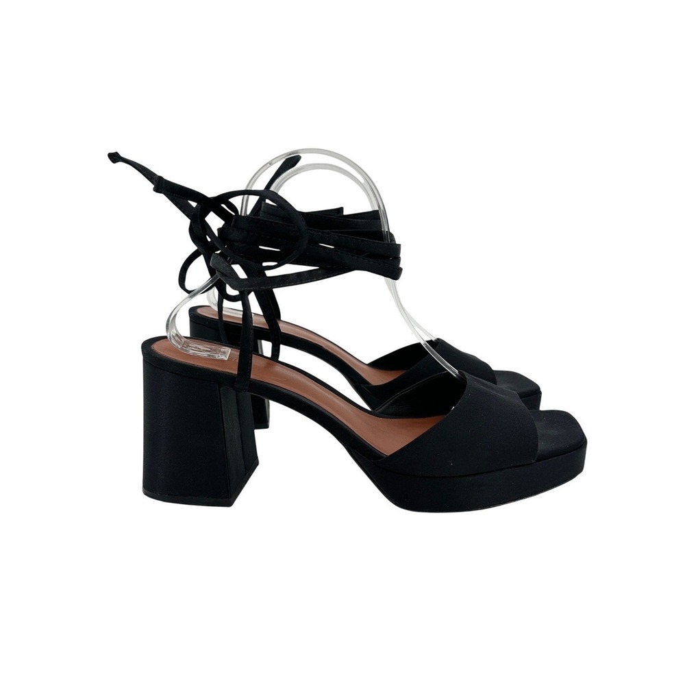Reformation Magda Black Silk Platform Ankle Tie Block‎ Heel Sandals Womens 10